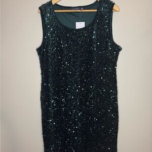 Nina Leonard‎ Green Sequin Sleeveless Shift Dress Size XL NWT